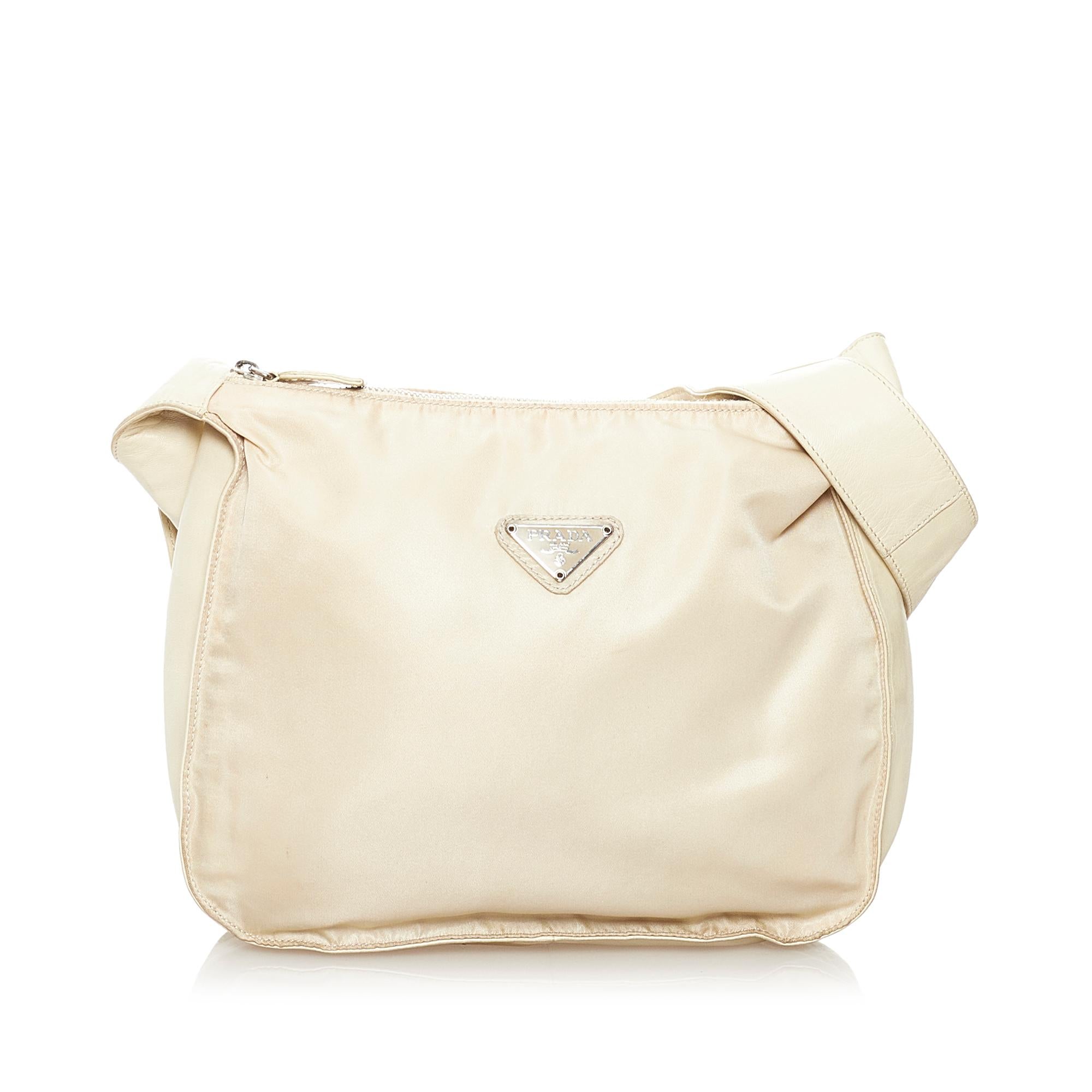 Prada Saffiano Trimmed Tessuto Shoulder Bag (SHG-32896)