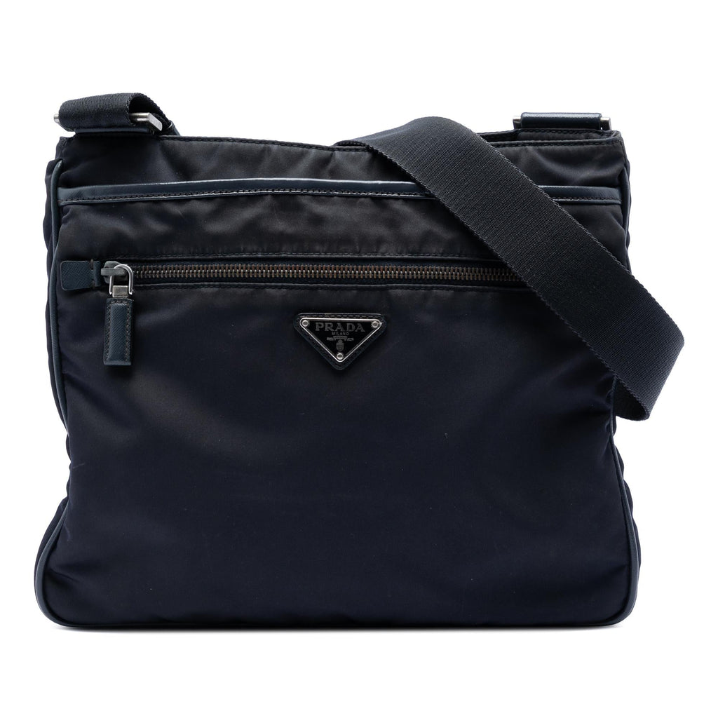 Prada Saffiano Trimmed Tessuto Zip Top Crossbody