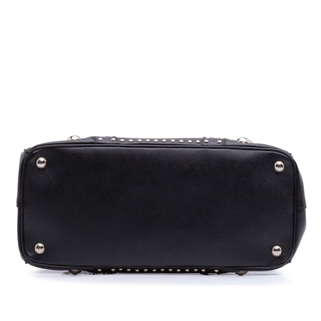 Prada Saffiano Turnlock Double Zip Studded Tote