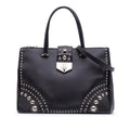 Prada Saffiano Turnlock Double Zip Studded Tote