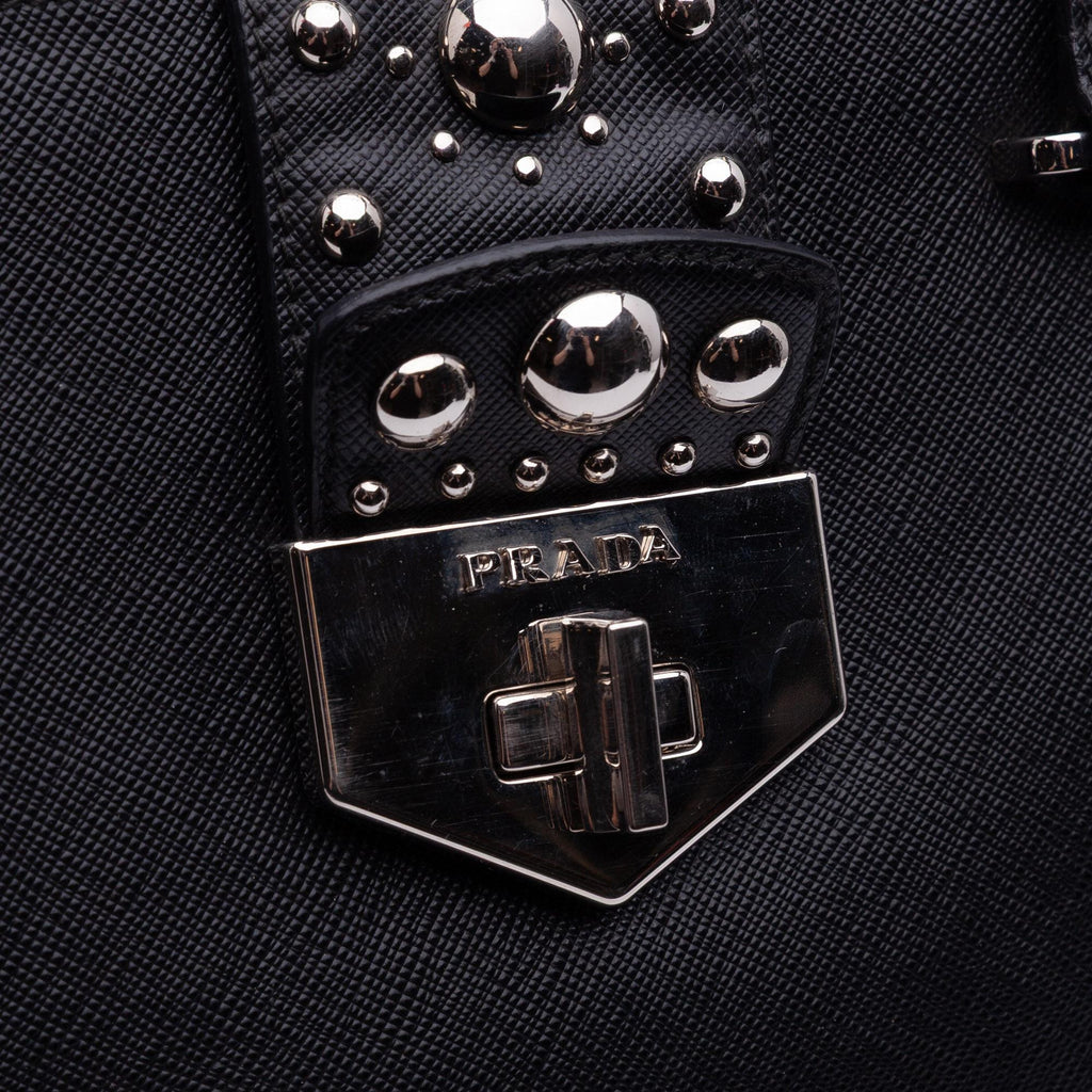 Prada Saffiano Turnlock Double Zip Studded Tote