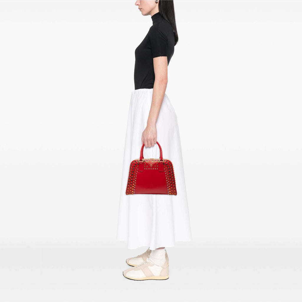 Prada Saffiano Vernice Pyramid Studded Frame Bag