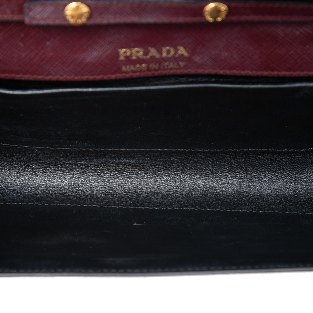 Prada Saffiano and City Calf Bibliotheque Clutch with Chain