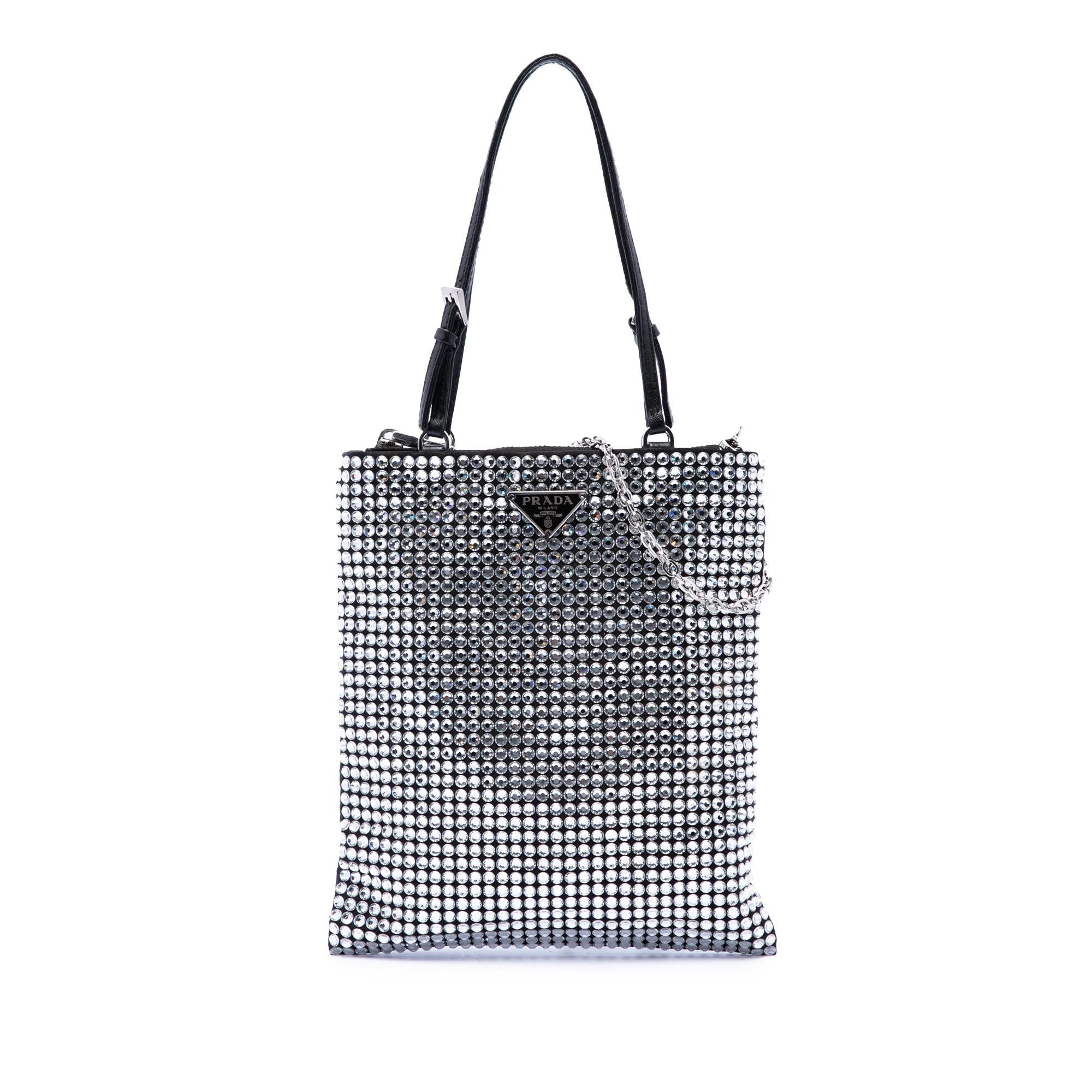 Prada Satin Crystal Embellished Chain Flat Tote