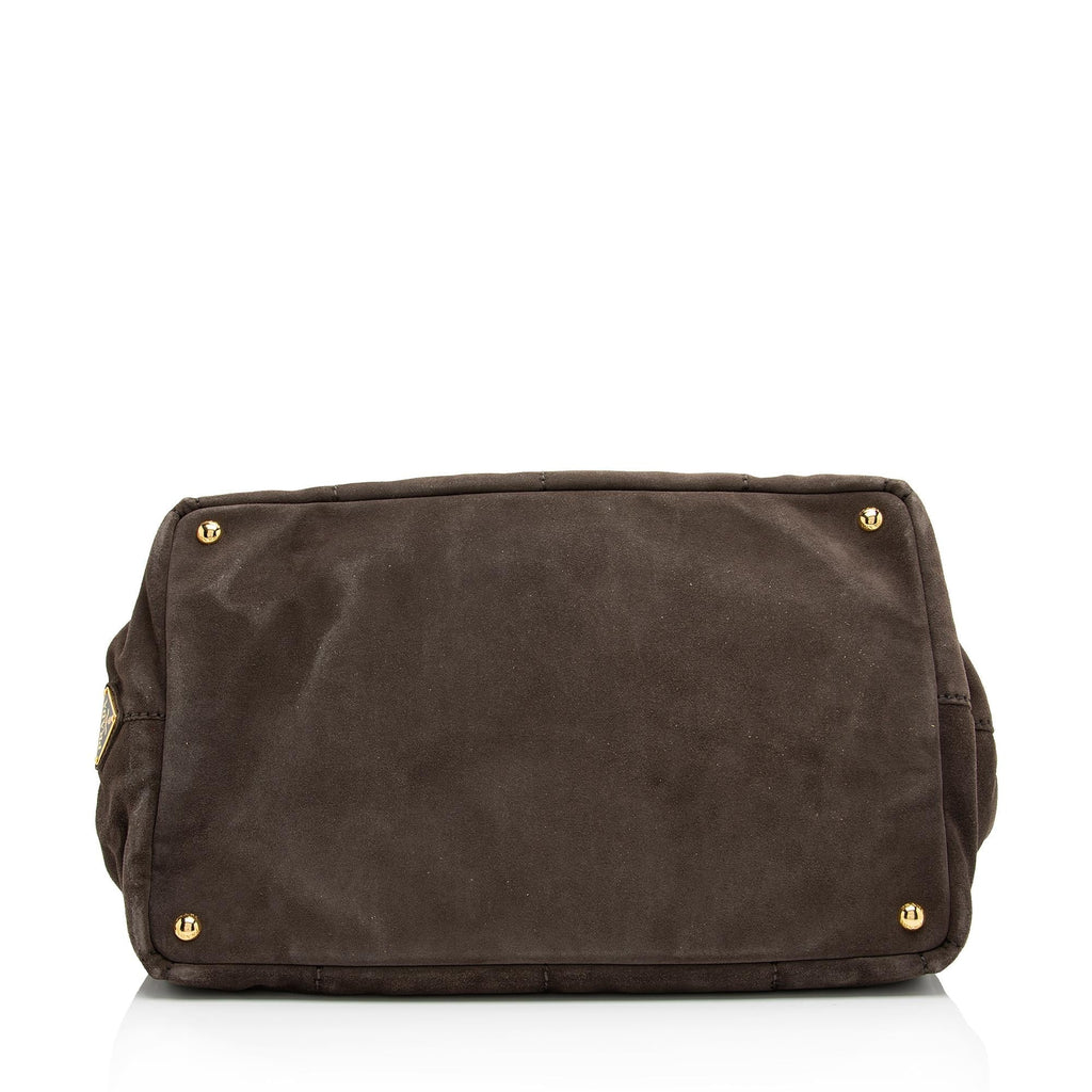 Prada Scamosciato Suede Logo Shopping Tote (SHF-23735)