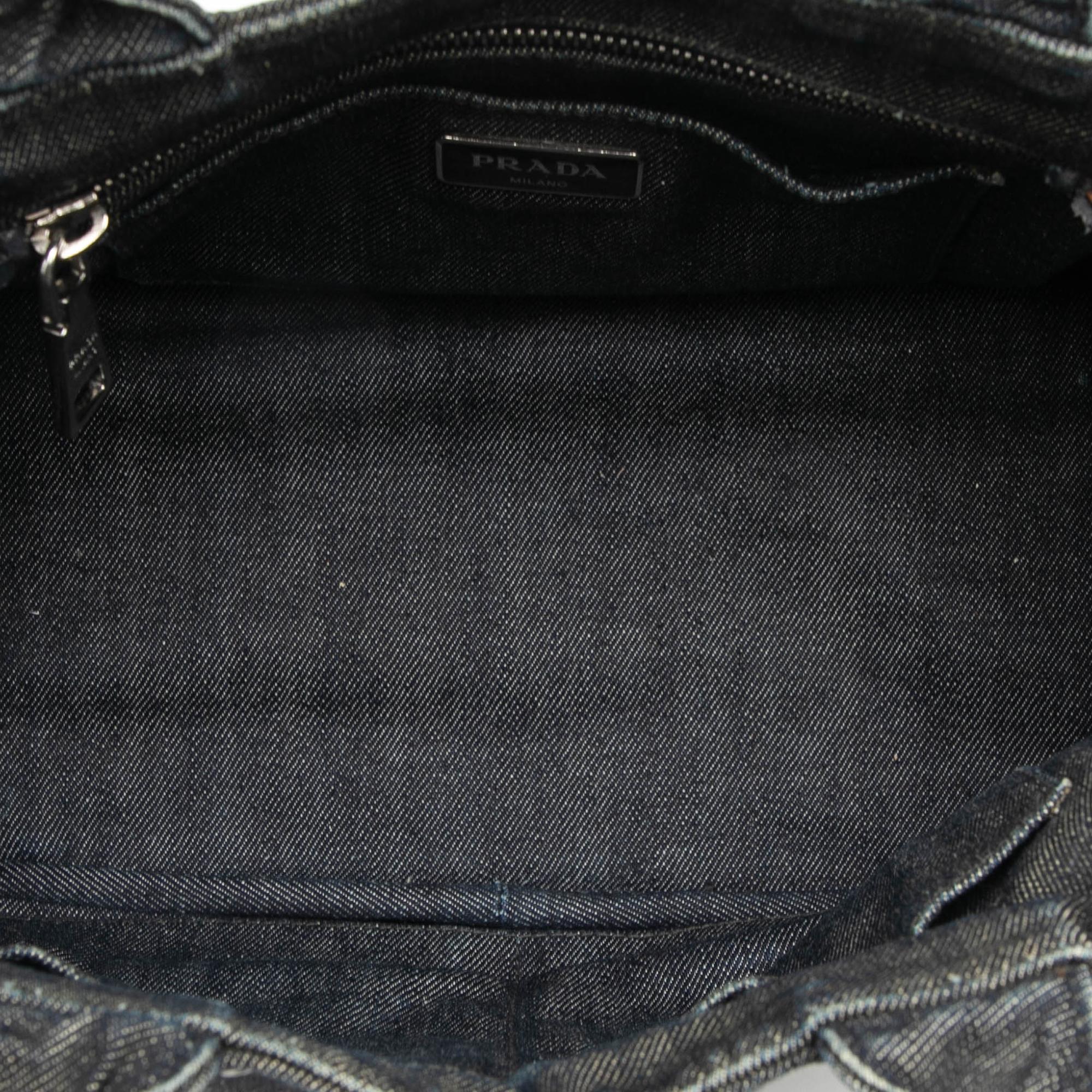 Prada Small Denim Canapa Bijoux and Grommet Satchel