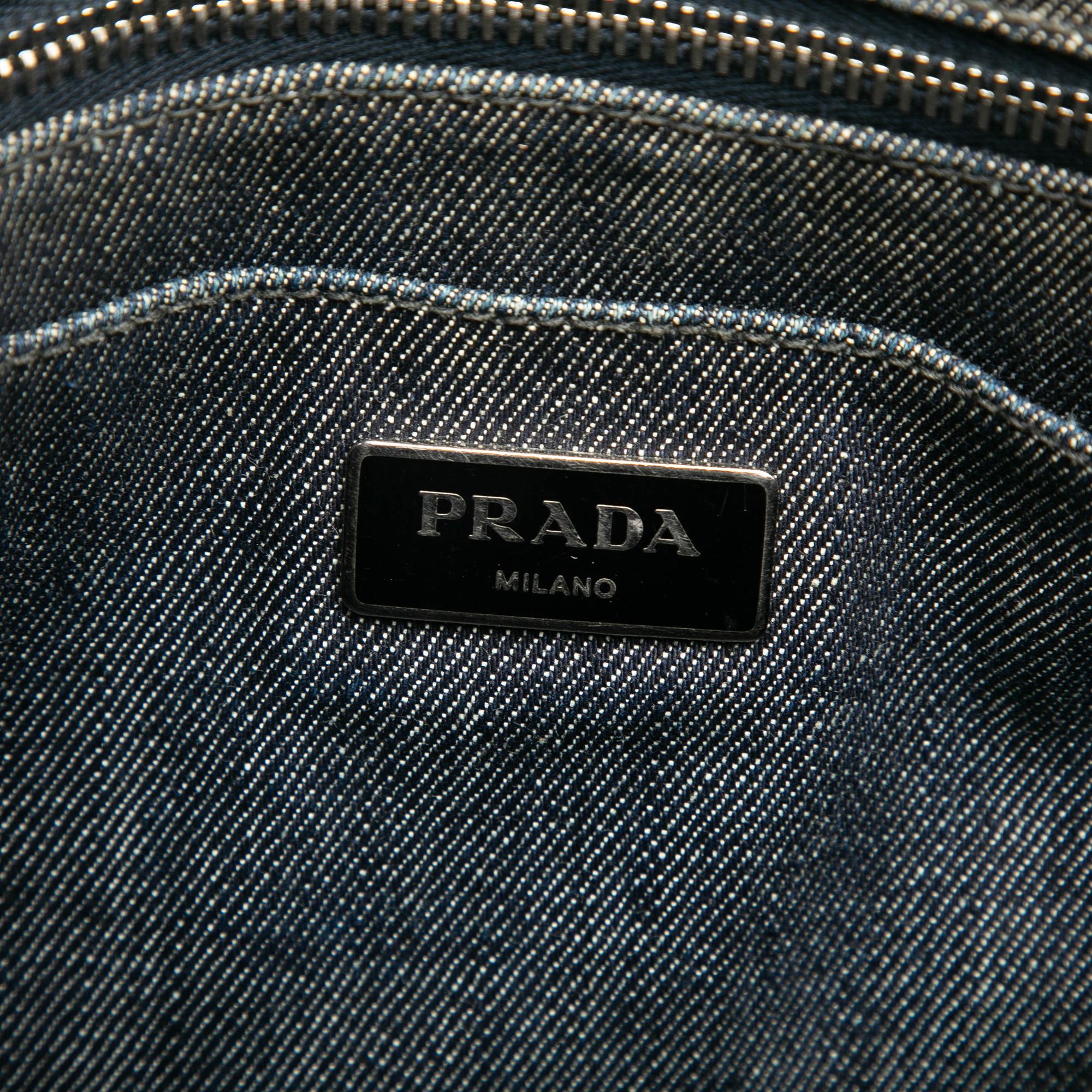Prada Small Denim Canapa Bijoux and Grommet Satchel