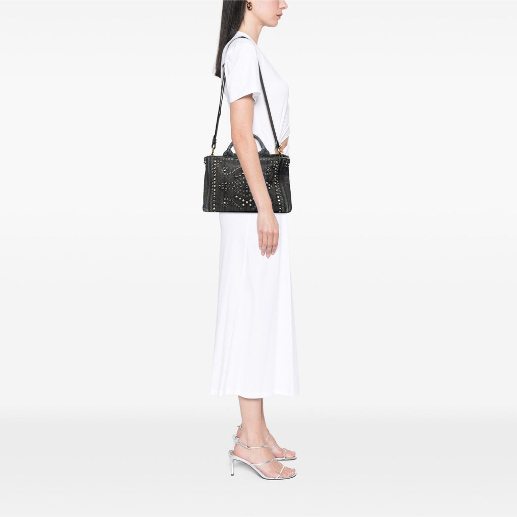 Prada Small Denim Canapa Bijoux and Grommet Satchel