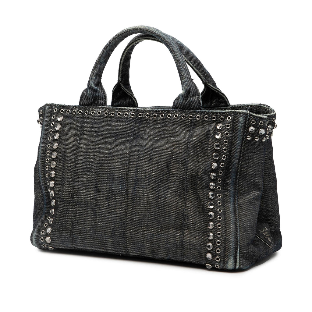 Prada Small Denim Canapa Bijoux and Grommet Satchel