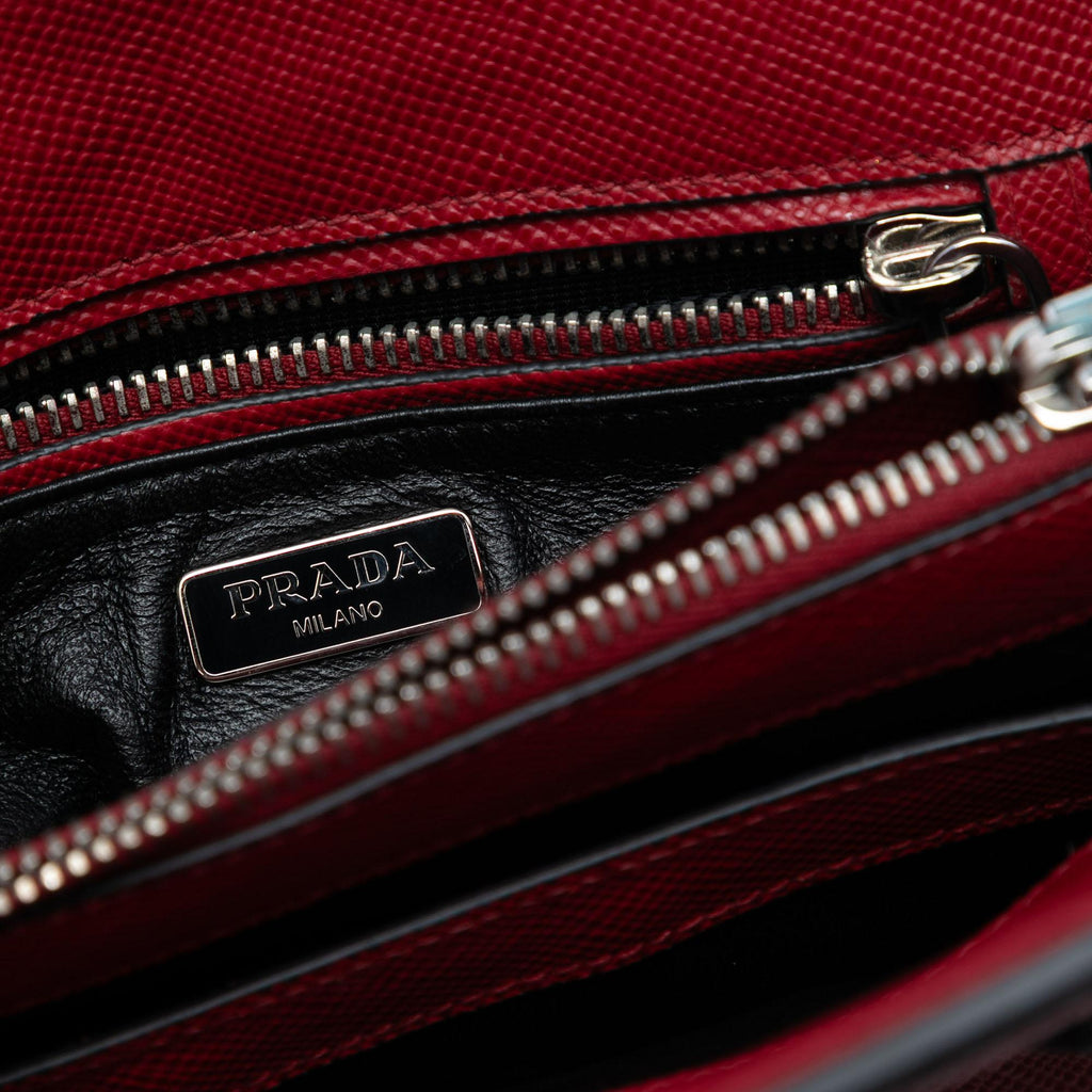 Prada Small Saffiano Cuir Turnlock Twin Satchel