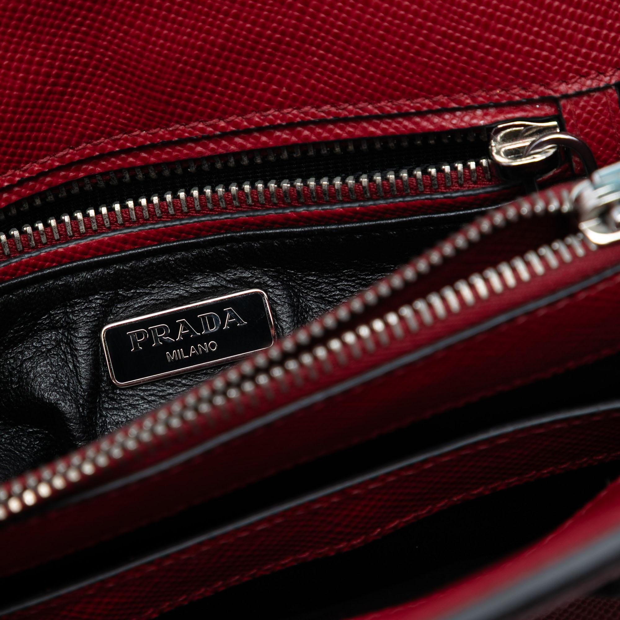 Prada Small Saffiano Cuir Turnlock Twin Satchel