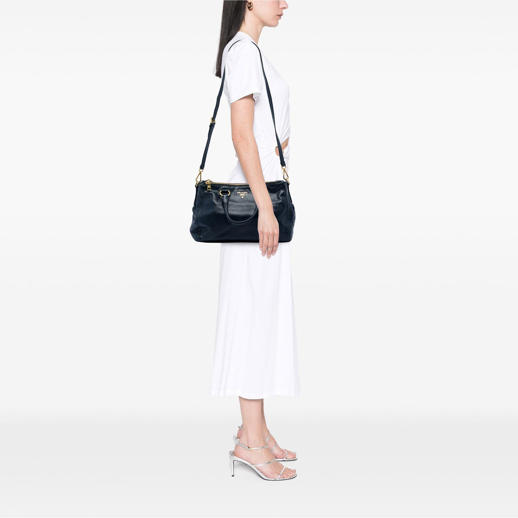 Prada Soft Calf Double Zip Convertible Tote