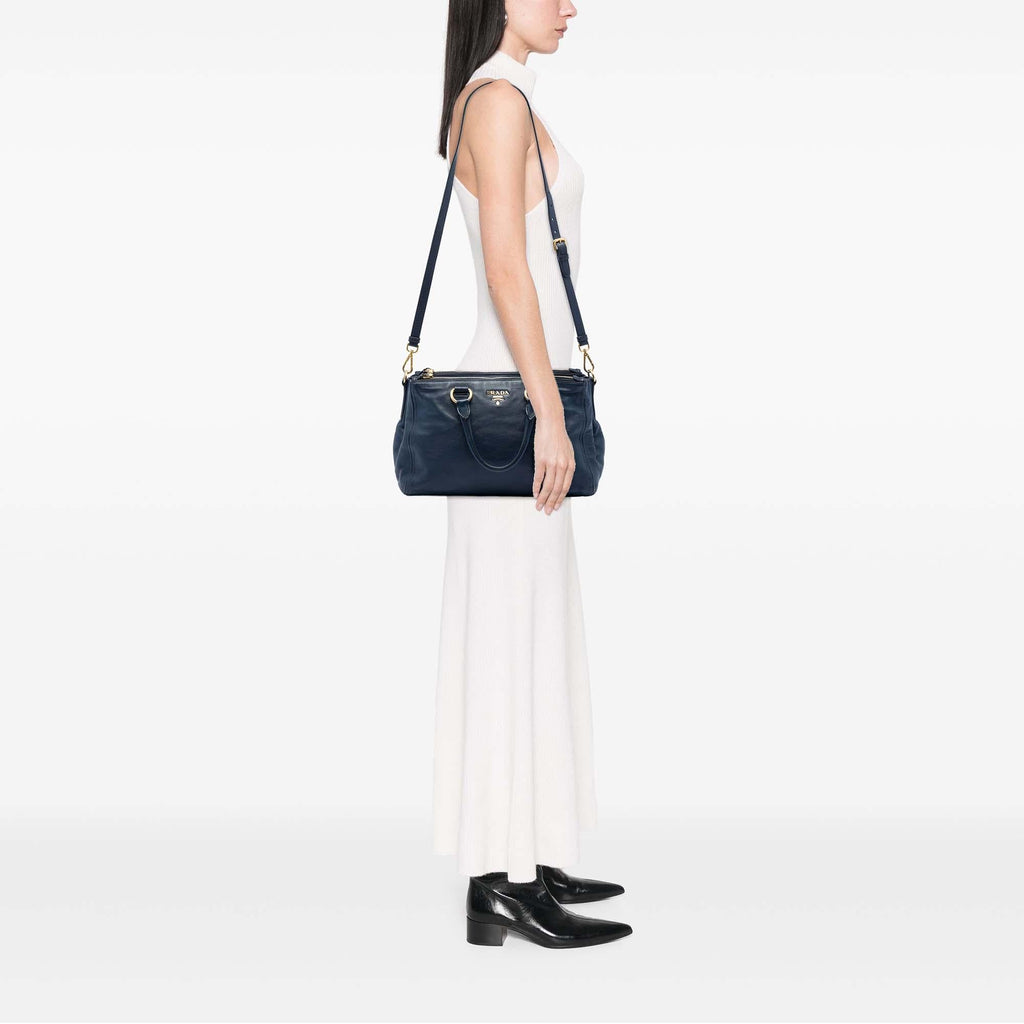 Prada Soft Calf Double Zip Convertible Tote