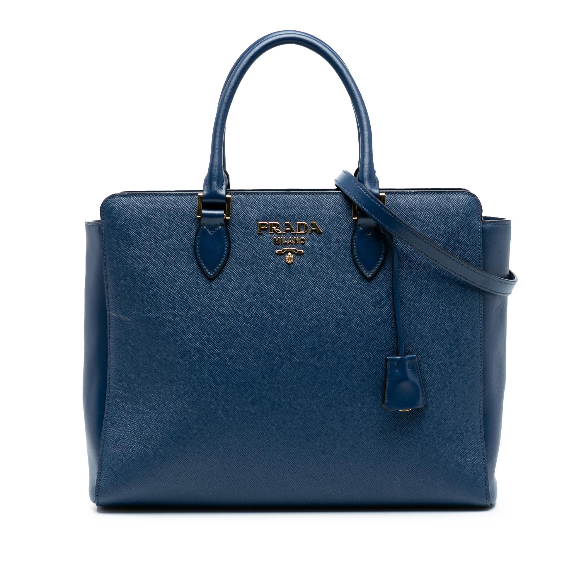 Prada Soft Calf Trimmed Saffiano Zippered Convertible Tote