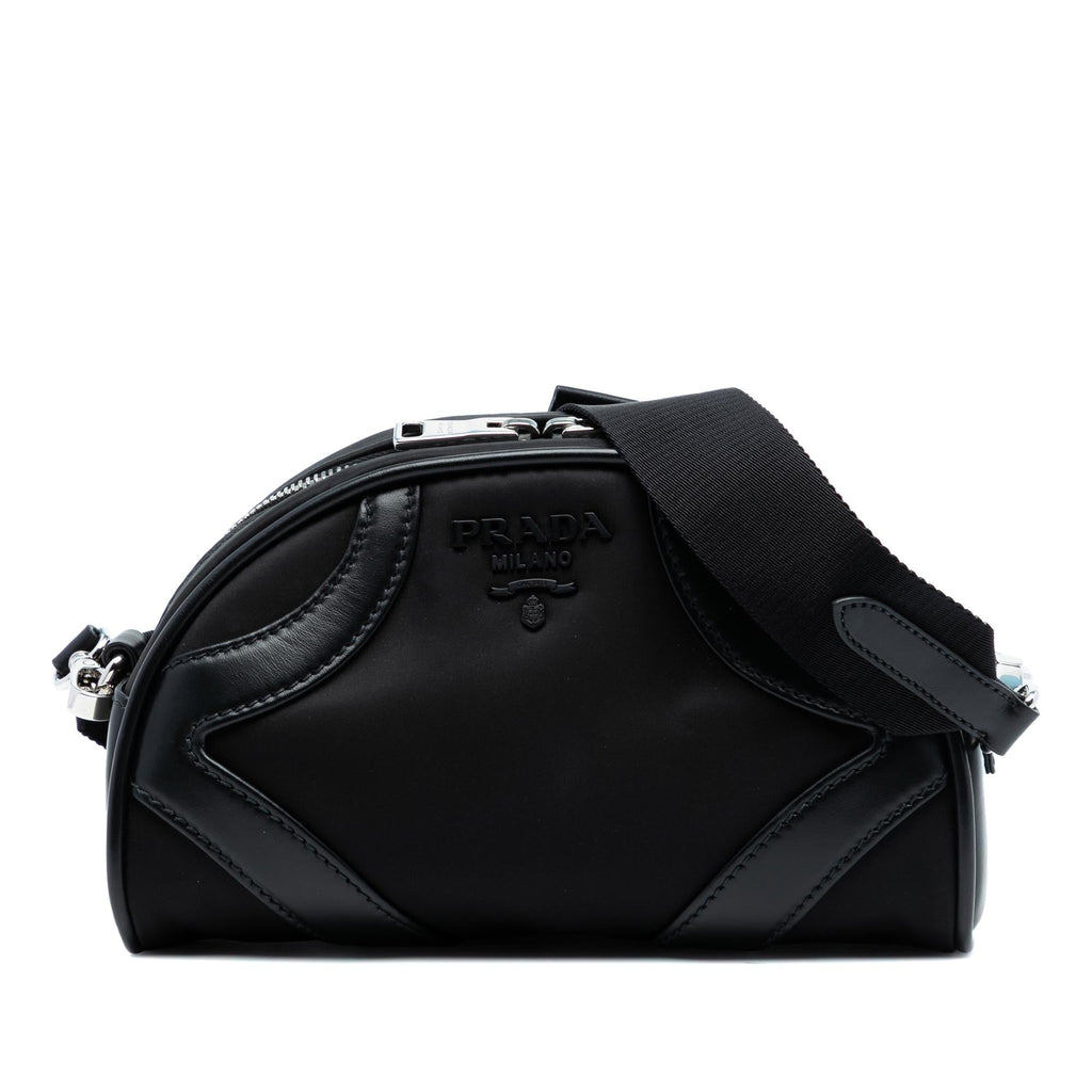 Prada Soft Calf Trimmed Tessuto Bowling Crossbody