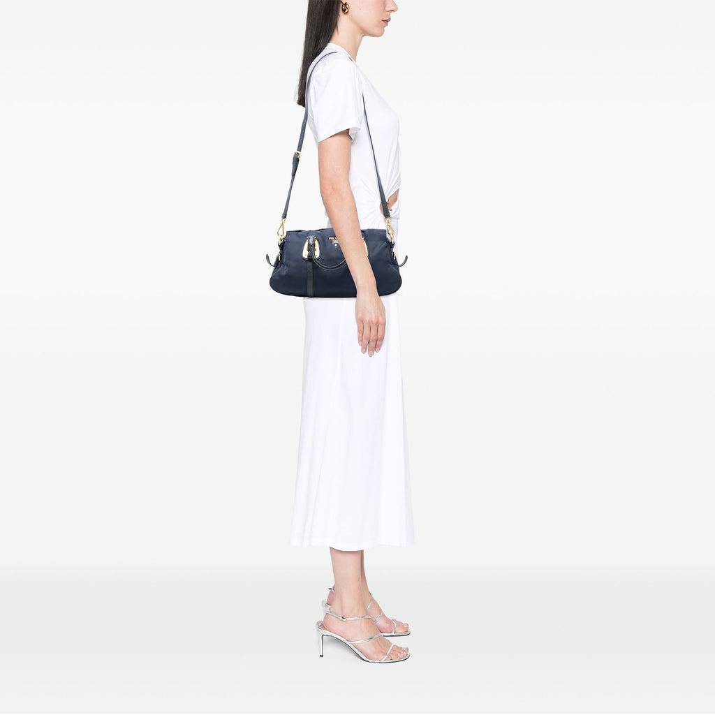 Prada Soft Calf Trimmed Tessuto Satchel