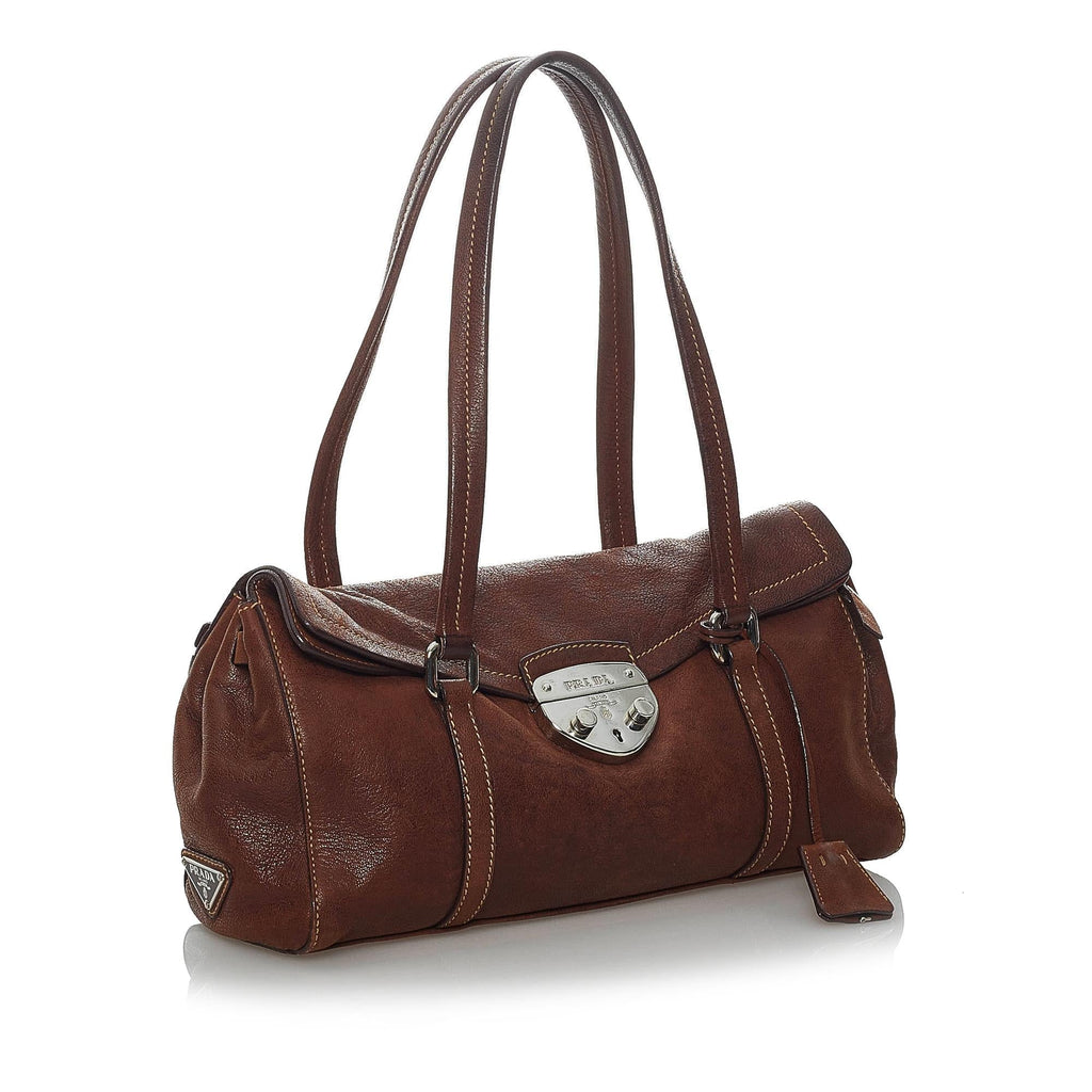 Prada Sound Lock Leather Shoulder Bag (SHG-29925)