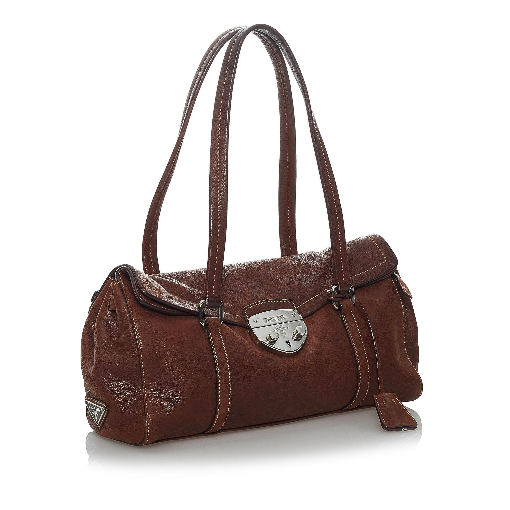 Prada Sound Lock Leather Shoulder Bag (SHG-29925)