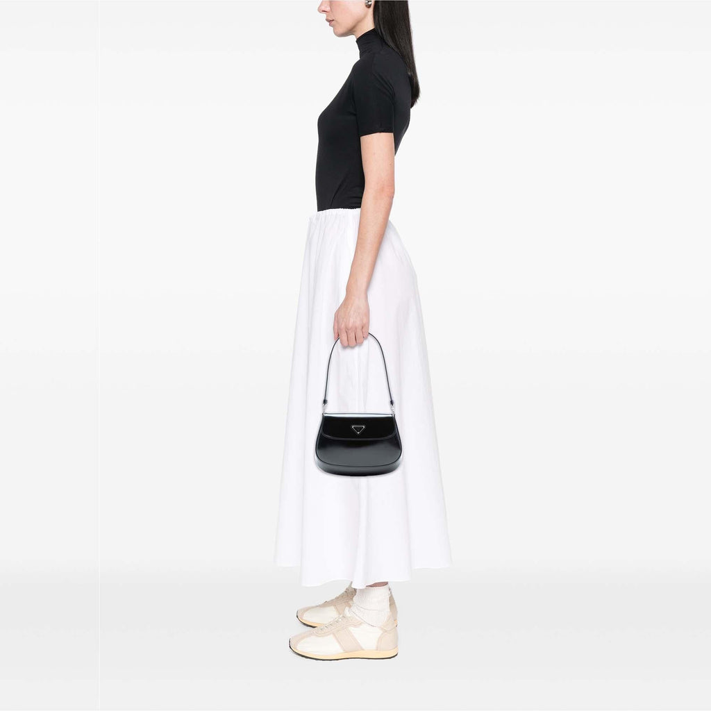 Prada Spazzolato Leather Cleo Flap Shoulder Bag