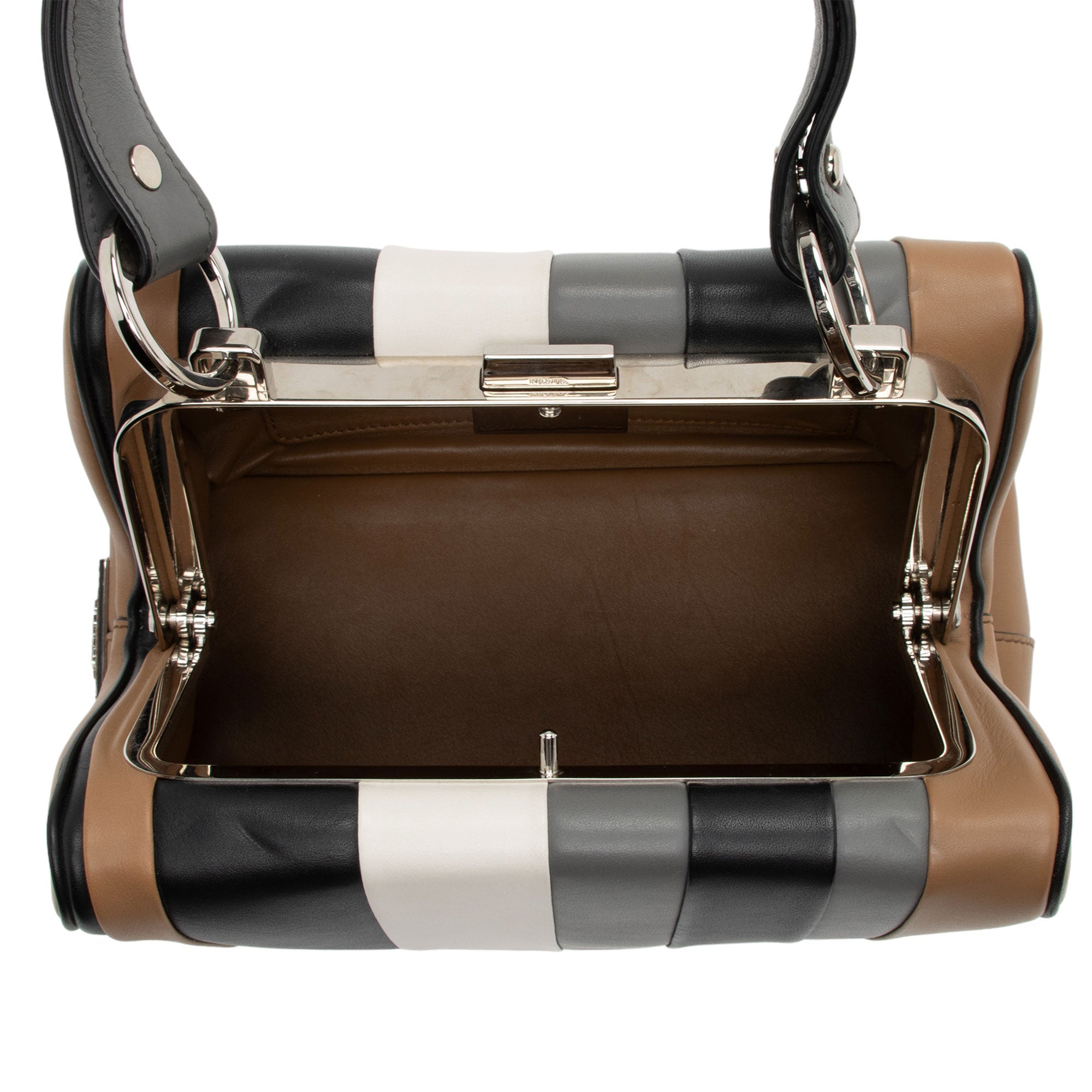 Prada Striped Calfskin Baiadera Frame Satchel (SHF-alSkQj)