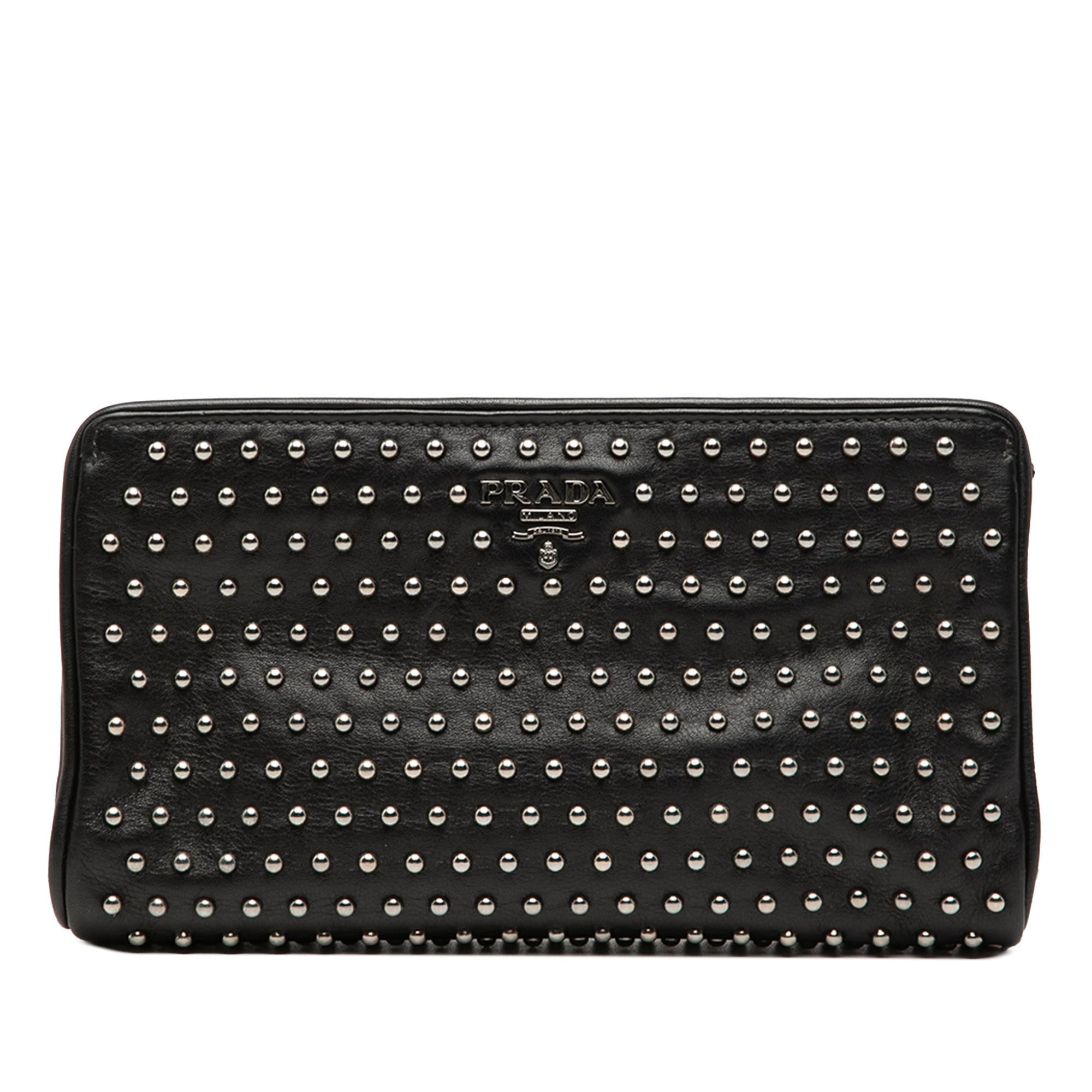 Prada Studded Leather Clasp Clutch