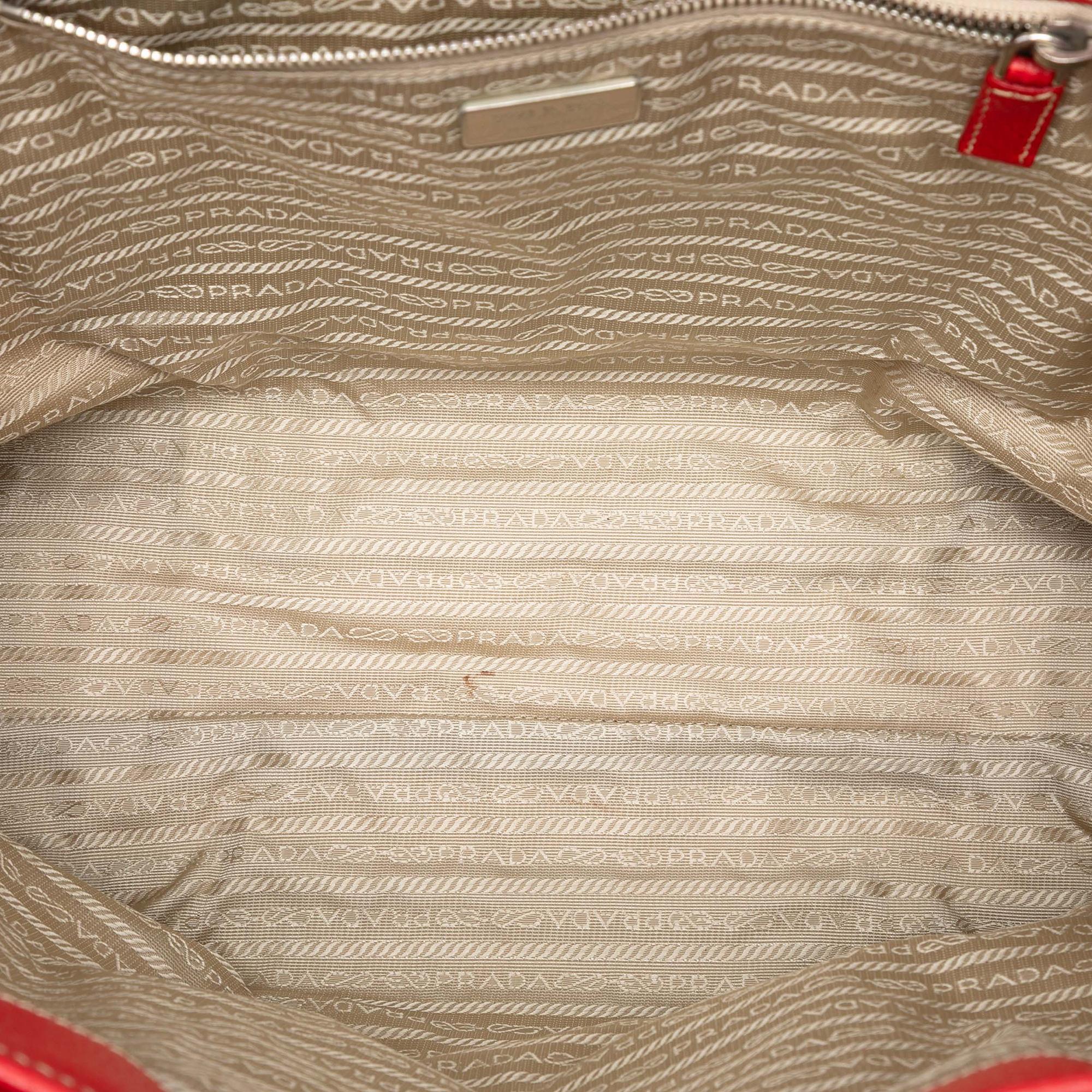 Prada Studded Leather Trimmed Canvas Front Pocket Tote