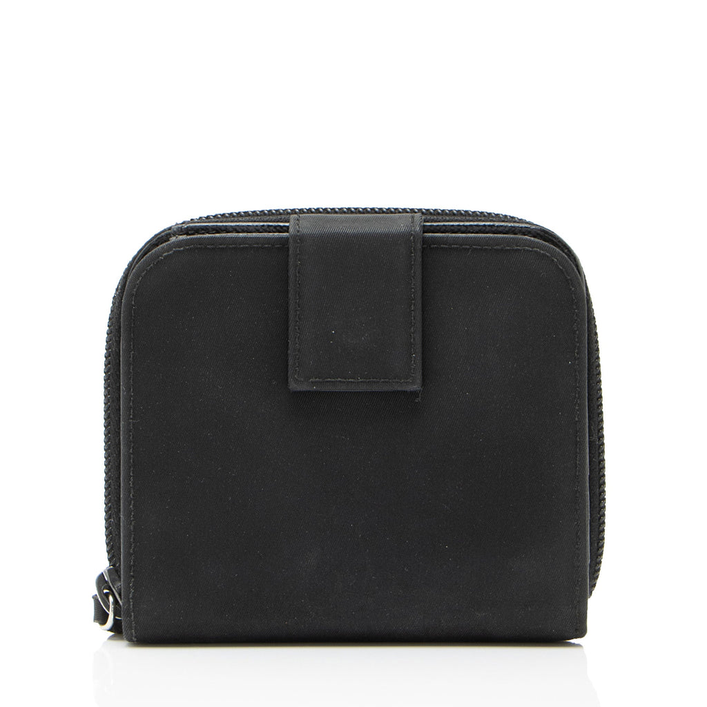 Prada Tessuto Saffiano Compact Bifold Zip Around Wallet