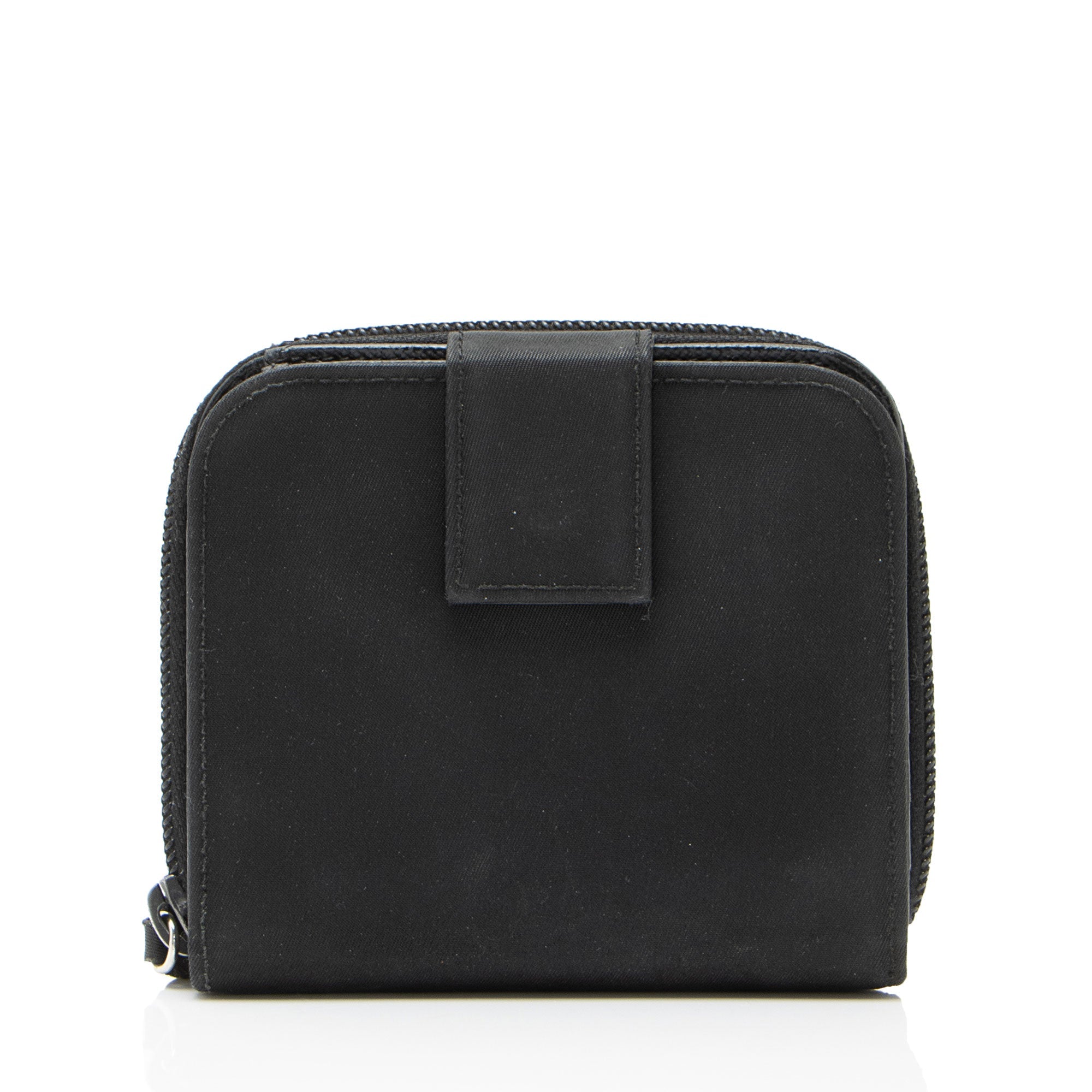 Prada Tessuto Saffiano Compact Bifold Zip Around Wallet