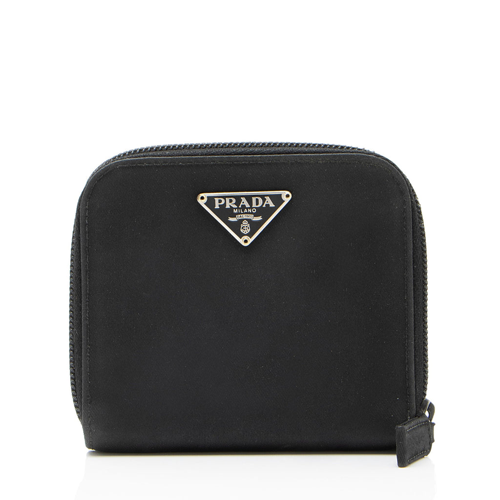 Prada Tessuto Saffiano Compact Bifold Zip Around Wallet