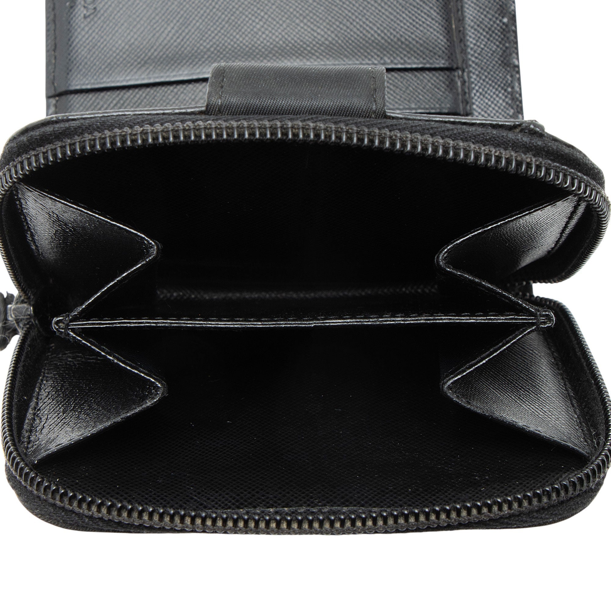 Prada Tessuto Saffiano Compact Bifold Zip Around Wallet