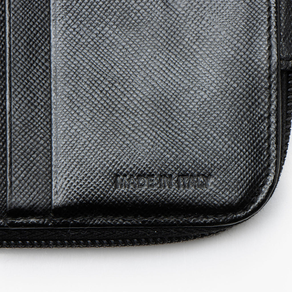 Prada Tessuto Saffiano Compact Bifold Zip Around Wallet