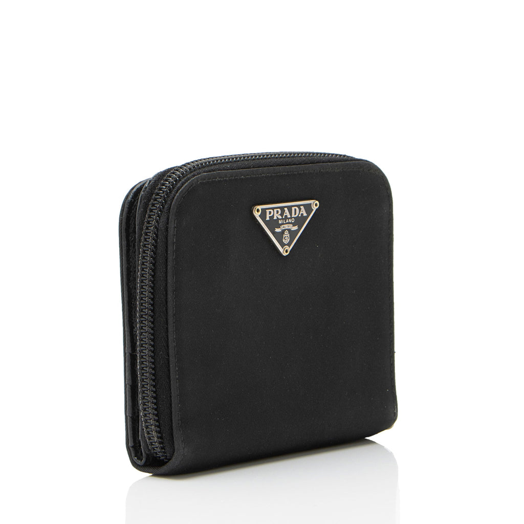 Prada Tessuto Saffiano Compact Bifold Zip Around Wallet
