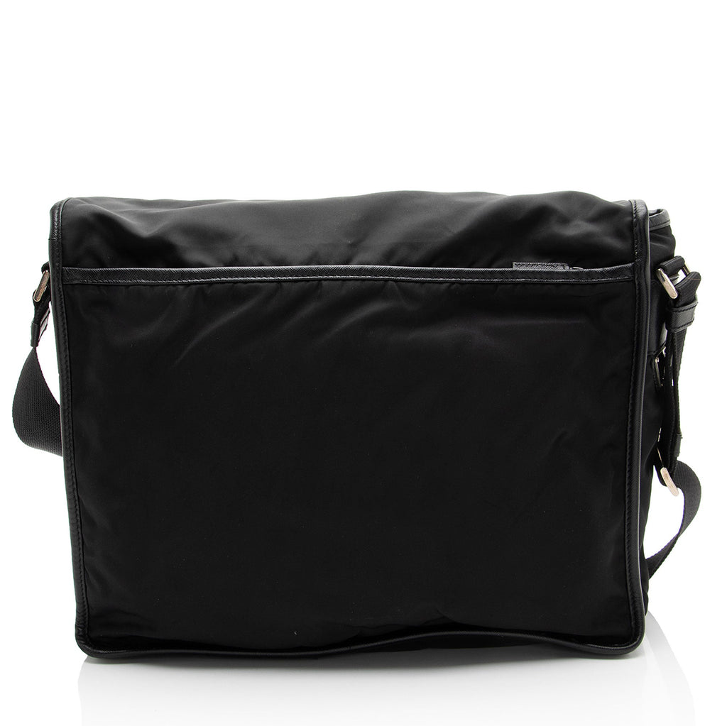 Prada Tessuto Saffiano Leather Double Buckle Messenger