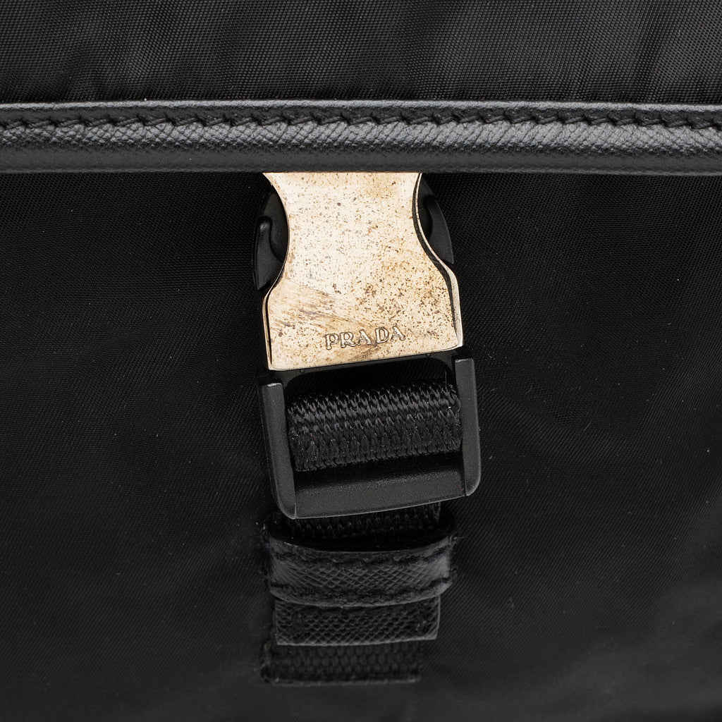 Prada Tessuto Saffiano Leather Double Buckle Messenger