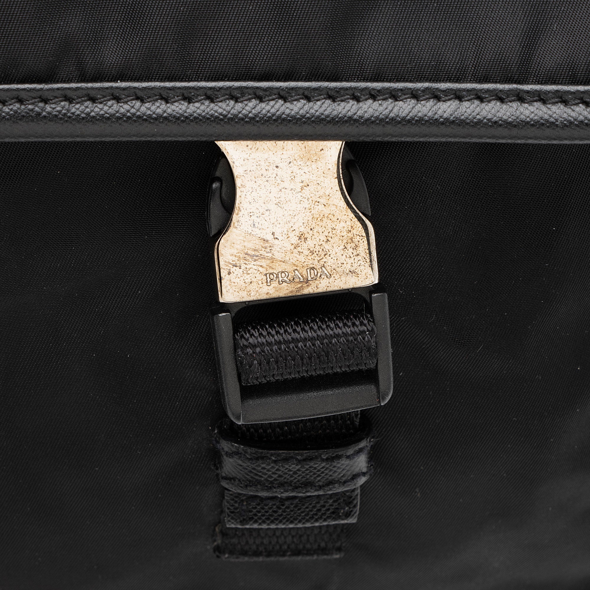 Prada Tessuto Saffiano Leather Double Buckle Messenger