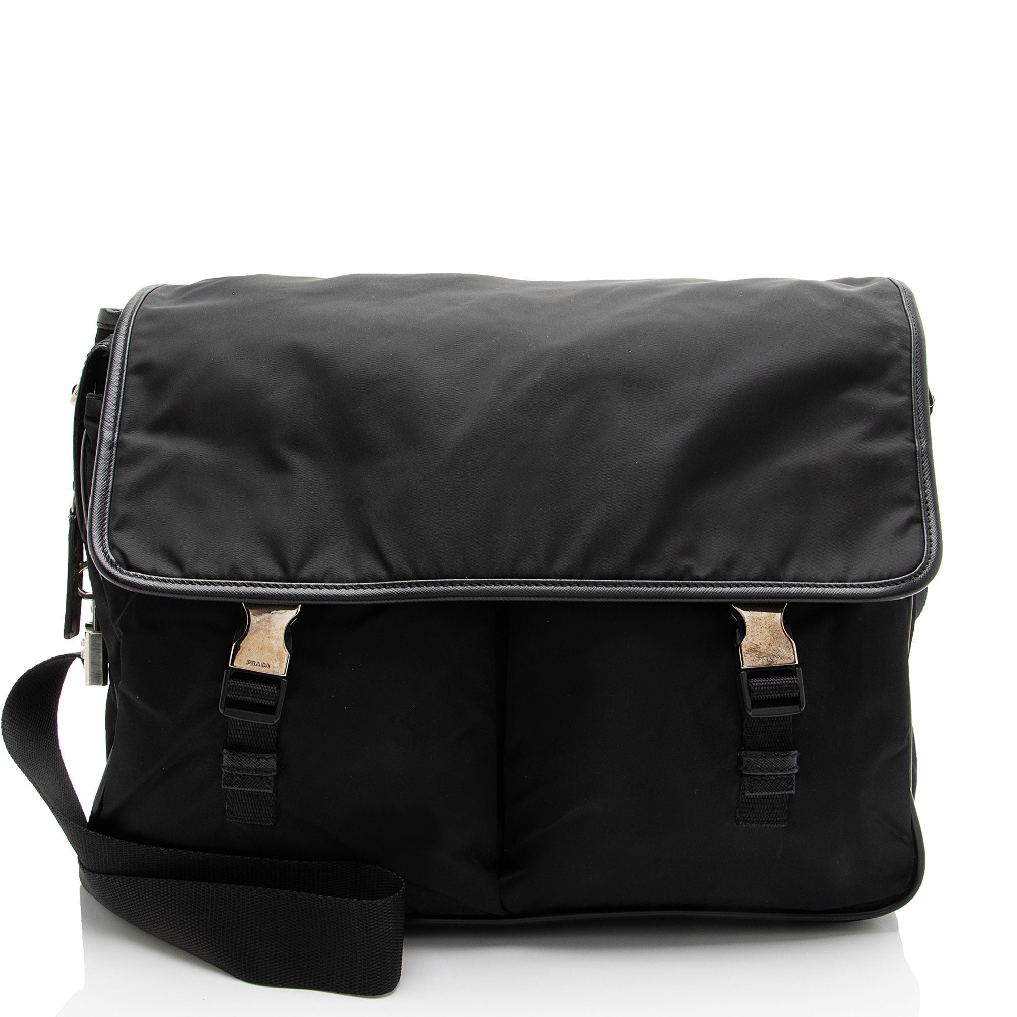 Prada Tessuto Saffiano Leather Double Buckle Messenger