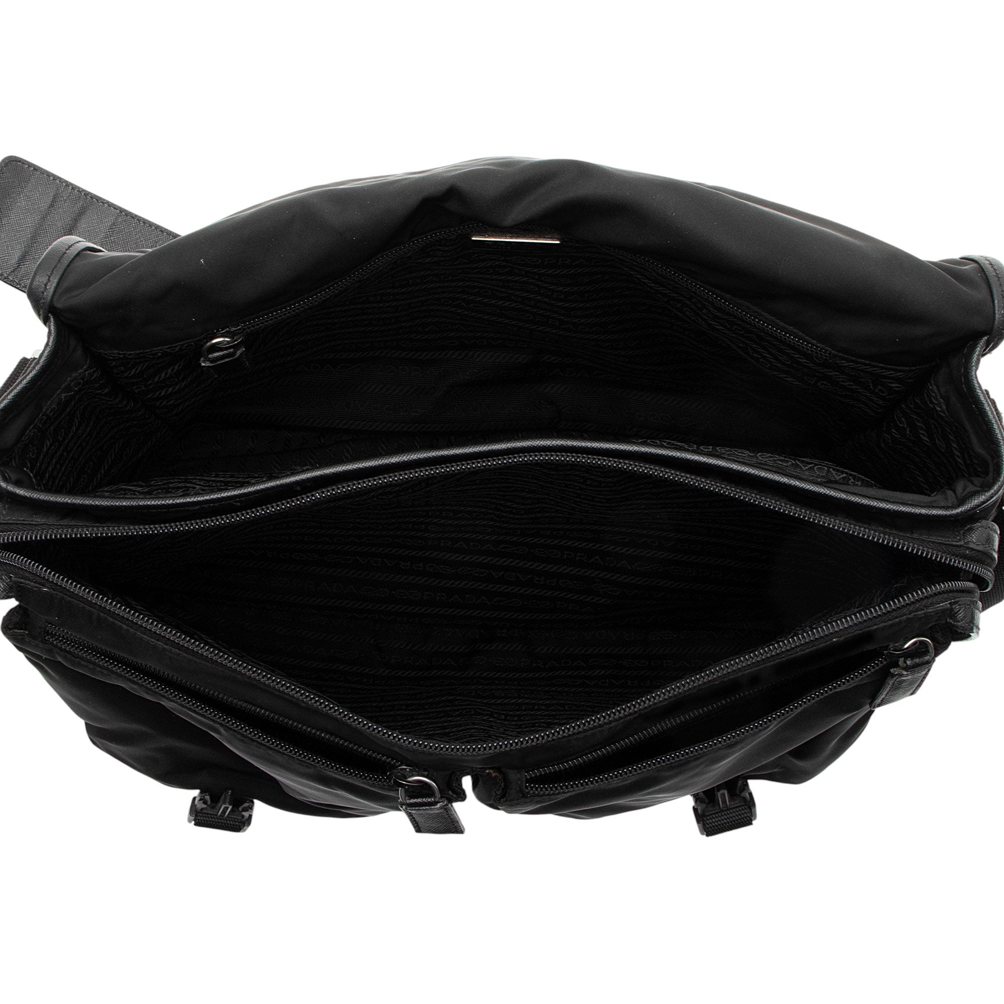 Prada Tessuto Saffiano Leather Double Buckle Messenger