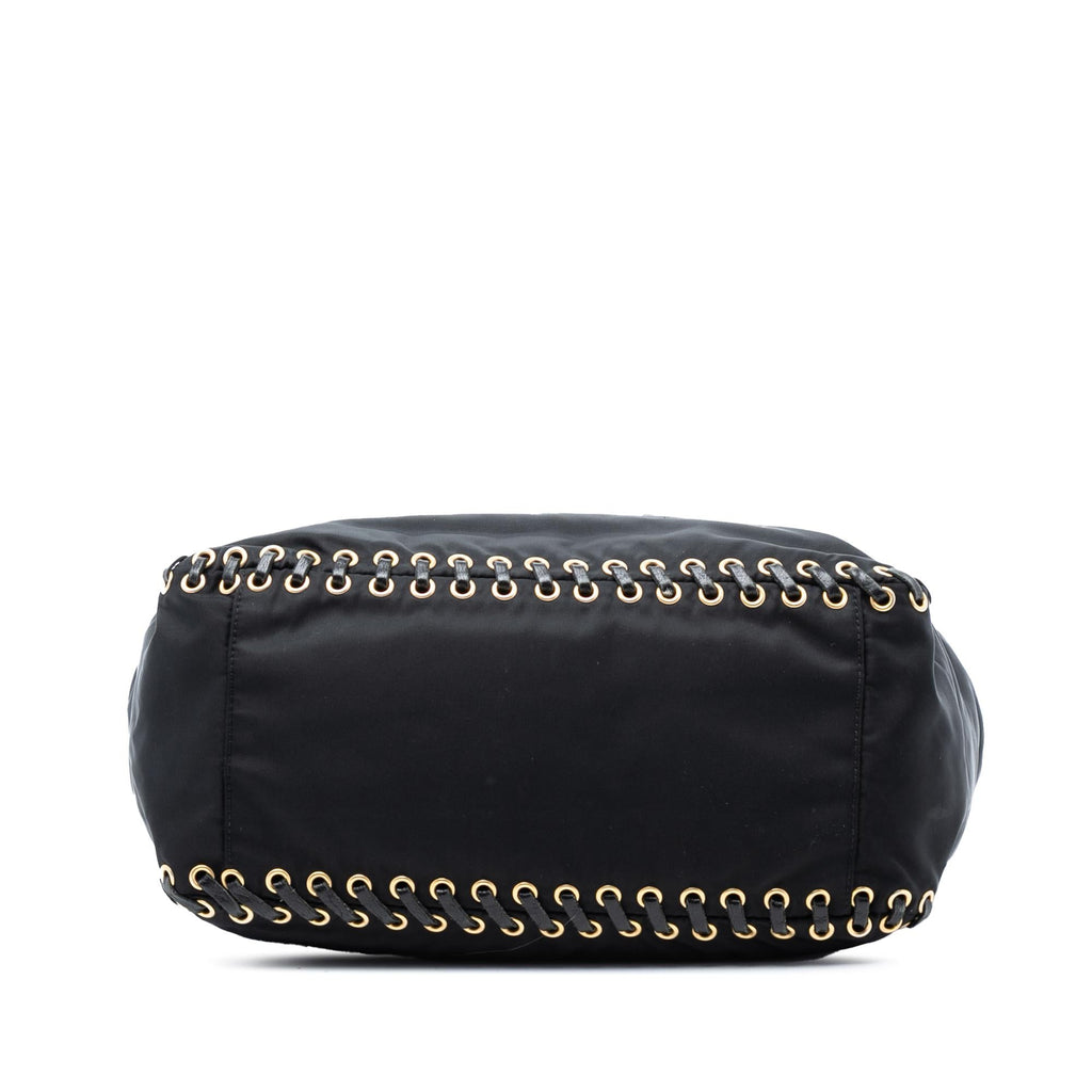 Prada Tessuto Whipstitched Logo Oro Tassel Satchel