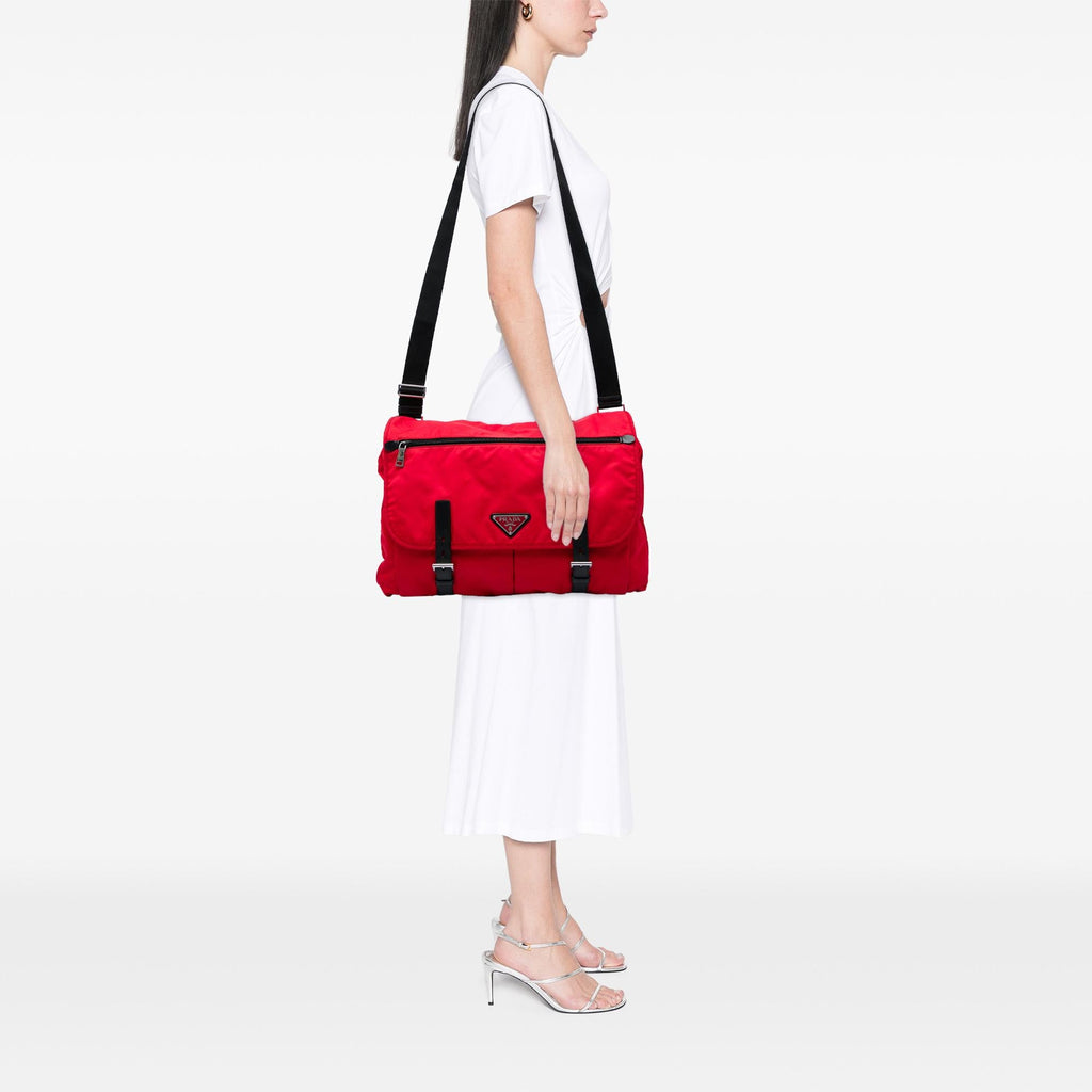 Prada Tessuto Zip Double Buckle Messenger Bag