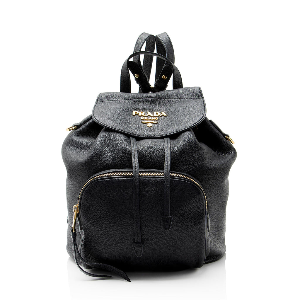 Prada Vitello Daino Drawstring Flap Backpack
