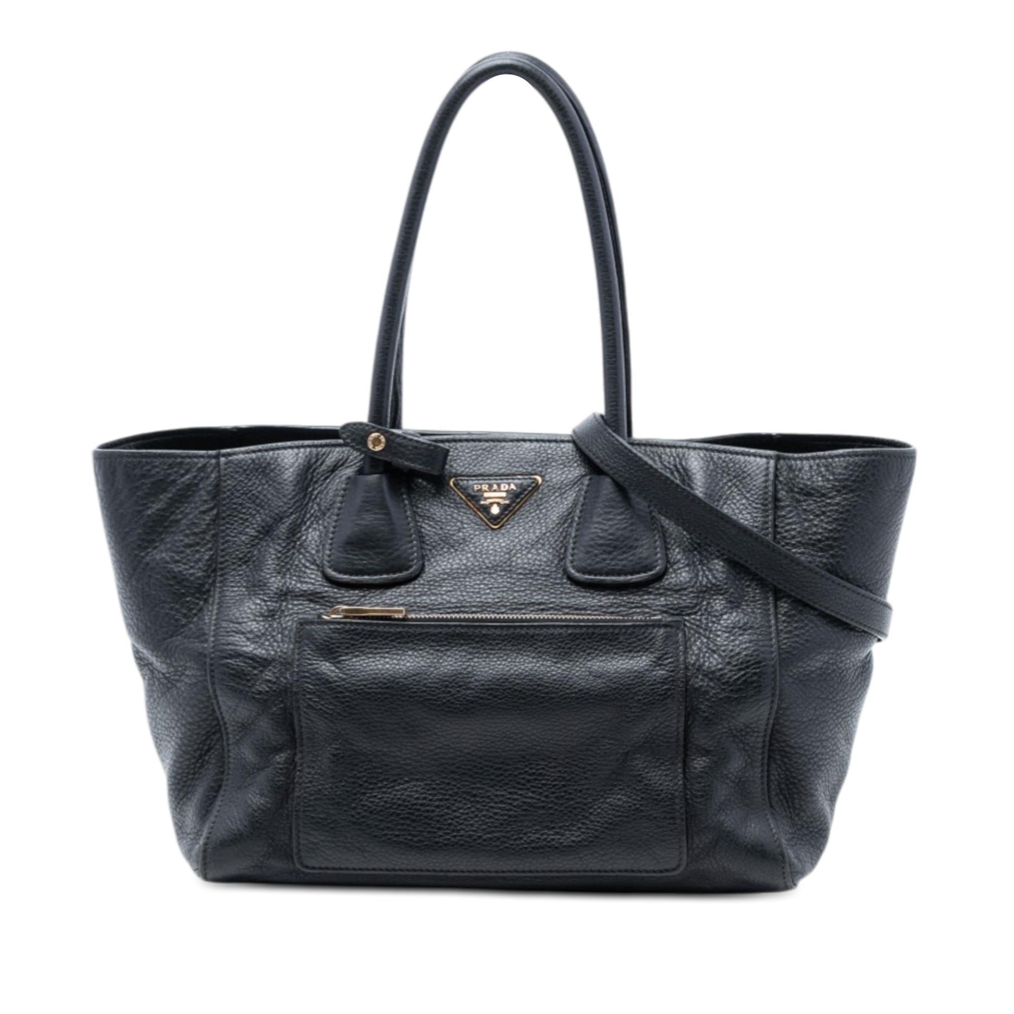 Prada Vitello Daino Front Pocket Open Convertible Tote