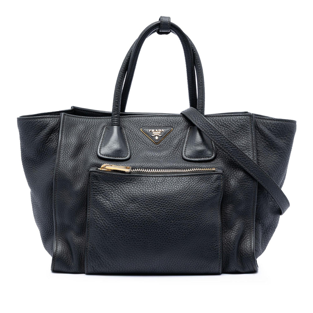 Prada Vitello Daino Front Pocket Open Convertible Tote