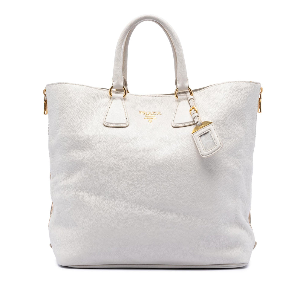 Prada Vitello Daino Side Zip Open Convertible Tote