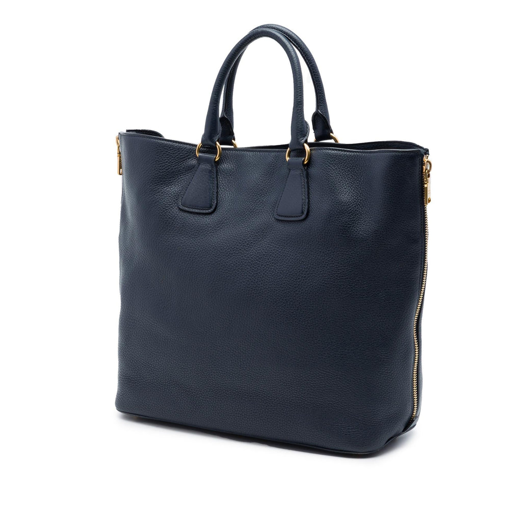 Prada Vitello Daino Side Zip Open Convertible Tote