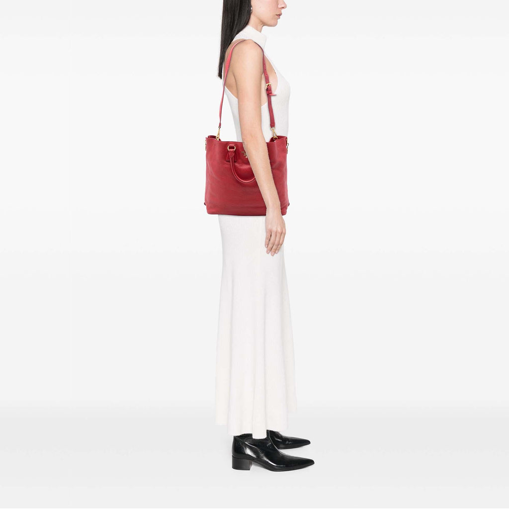 Prada Vitello Daino Side Zip Shopper Tote