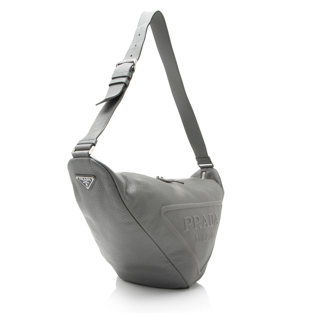 Prada Vitello Daino Triangle Logo Large Crossbody