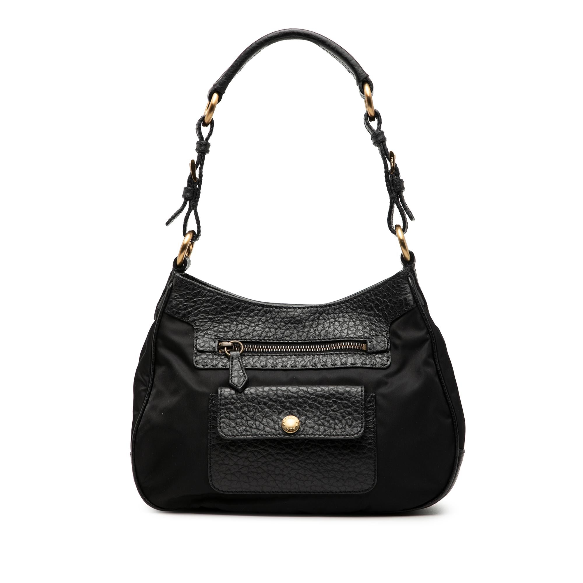 Prada Vitello Daino Trimmed Tessuto Shoulder Bag