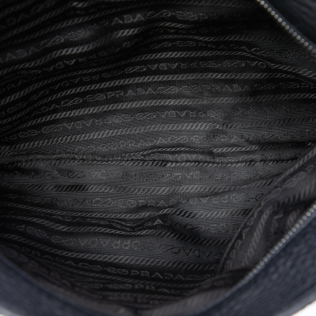 Prada Vitello Daino Trimmed Tessuto Zip Top Crossbody