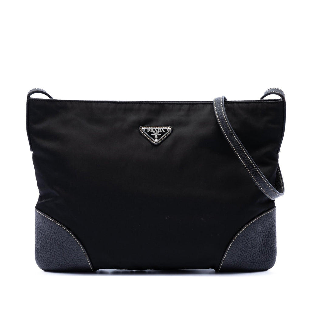 Prada Vitello Daino Trimmed Tessuto Zip Top Crossbody
