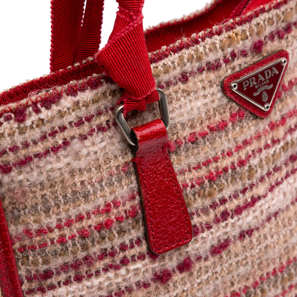 Prada Vitello Trimmed Tweed Flat Tote